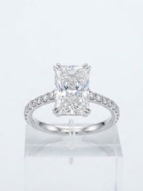 Classic 3.43ct  Cushion-Cut Solitaire Engagement Ring in platinum with Pavé Band